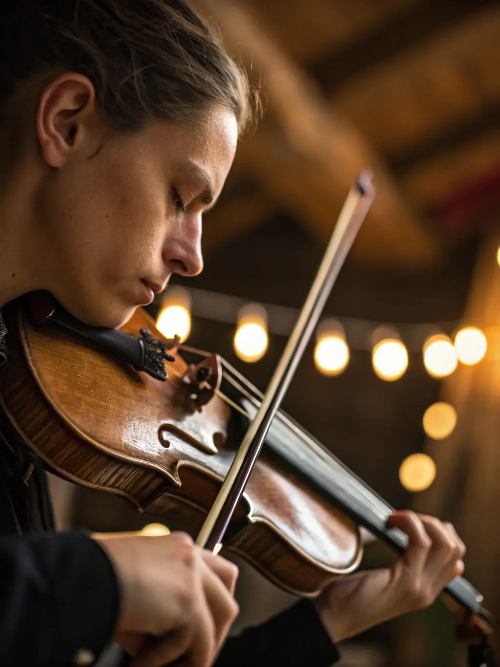 A close-up shot of musicians from QUATUOR 4444 rehearsing a complex piece, showcasing their dedication and precision. The focus is on their hands and instruments.